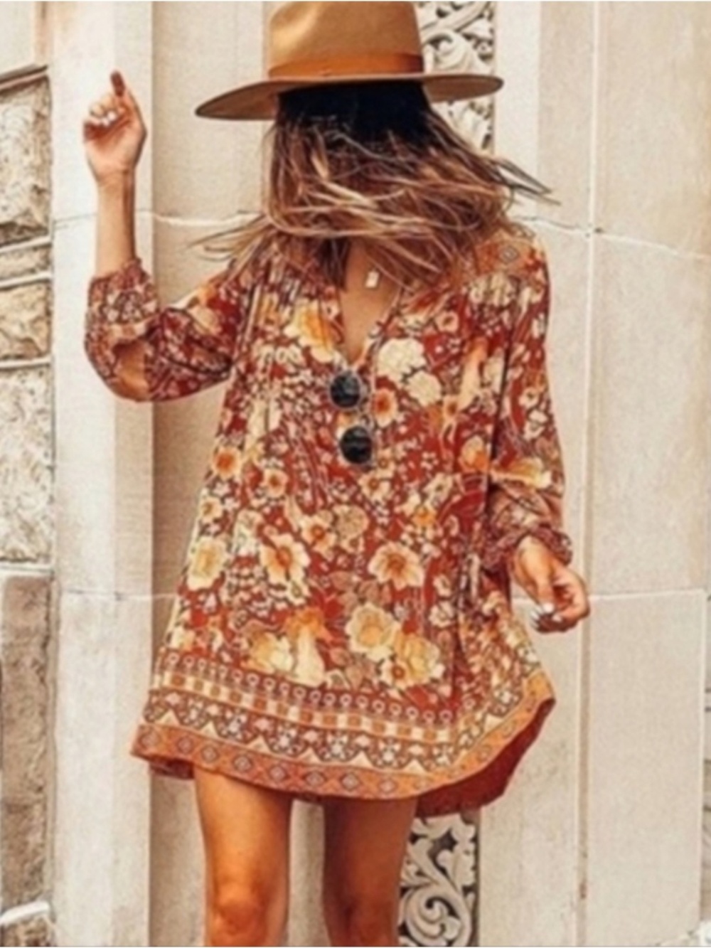 Spell Rust Floral Boho Mini Dress